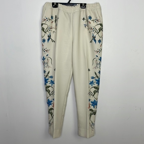 H&M off white floral birds side print elastic waist pants - Picture 1 of 10